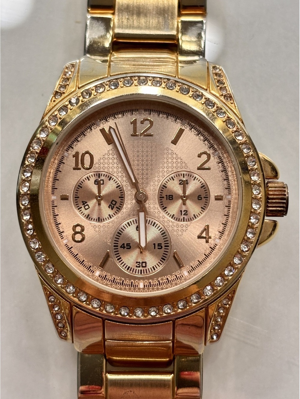 Women's Gold Tone Stainless Steel Quartz Watch with Rhinestone Accents